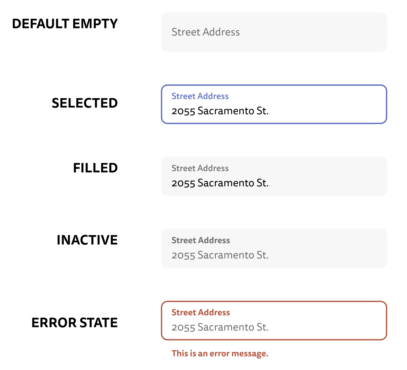 text inputs in different states, like focused, errored, empty